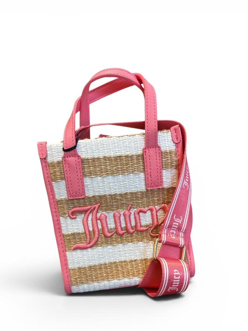 Juicy Couture Pink Straw Stripe Mini Tote NWT
